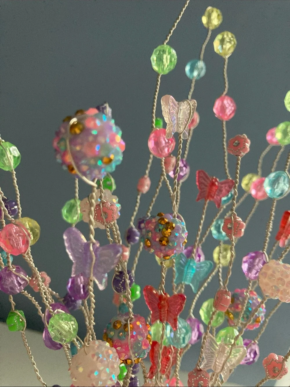 HANDMADE BOUQUET COTTAGE STYLE BUTTERFLIES BEADS MULTICOLOR PINK PURPLE NEW